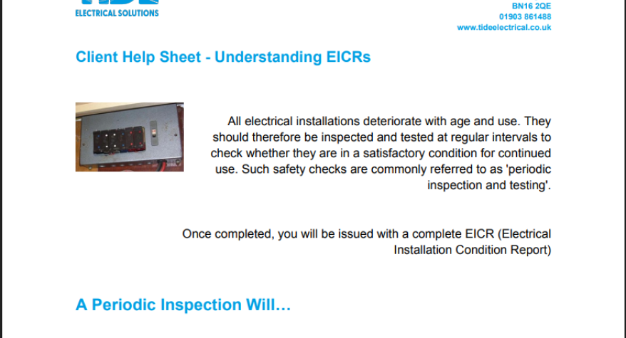 Understanding EICRs - A helpsheet from Tide Electrical Solutions LTD, Sussex